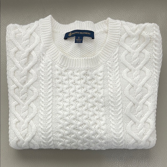 Brooks Brothers White Chunky Knit Crew Neck Sweater - Picture 1 of 5